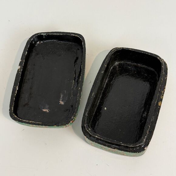 Vintage Hand-painted Paper Mache Trinket Box India Green Floral - Picture 5 of 10